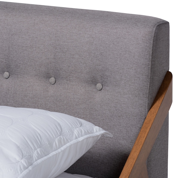 Baxton Studio Sante Mid-Century Grey Upholstered Wood Queen Size Platform Bed - 156-9288