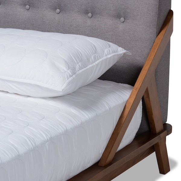 Baxton Studio Sante Mid-Century Grey Upholstered Wood Queen Size Platform Bed - 156-9288