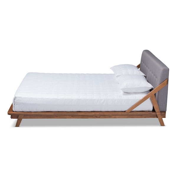 Baxton Studio Sante Mid-Century Grey Upholstered Wood Queen Size Platform Bed - 156-9288
