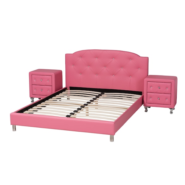Baxton Studio Canterbury Contemporary Glam Pink Faux Leather Upholstered Full Size 3Piece Bedroom Set - 219-6046-6050-ZORO