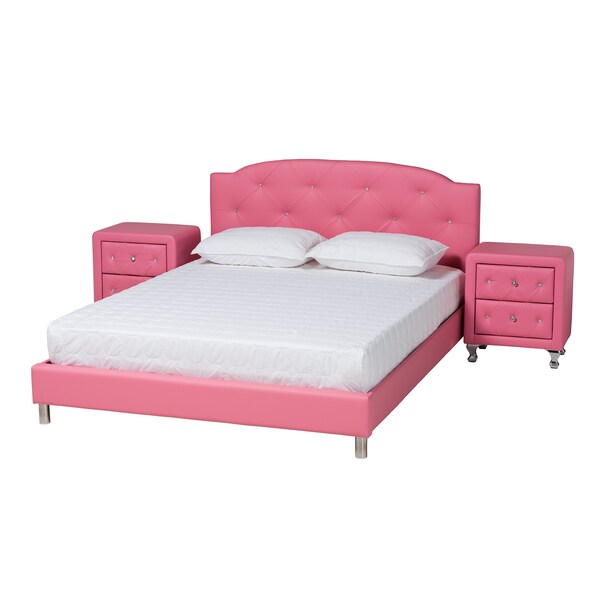 Baxton Studio Canterbury Contemporary Glam Pink Faux Leather Upholstered Full Size 3Piece Bedroom Set - 219-6046-6050-ZORO