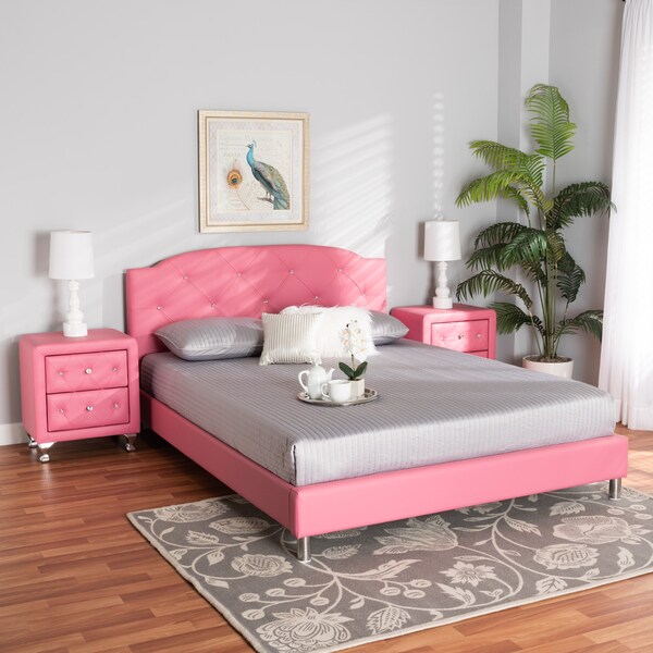 Baxton Studio Canterbury Contemporary Glam Pink Faux Leather Upholstered Full Size 3Piece Bedroom Set - 219-6046-6050-ZORO