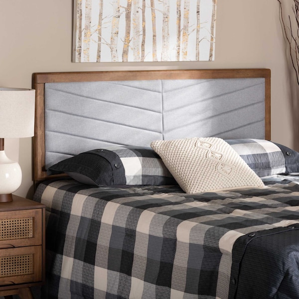 Baxton Studio Iden ModernLight Grey Fabric Upholstered and Walnut Brown Finished Wood Headboard-Queen - 192-11540-ZORO