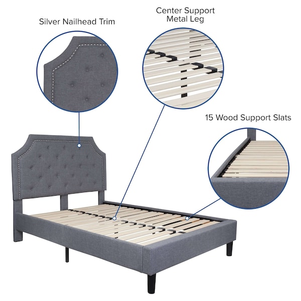 Flash Furniture Brighton Full Platform Bed, Light Gray - SL-BK4-F-LG-GG