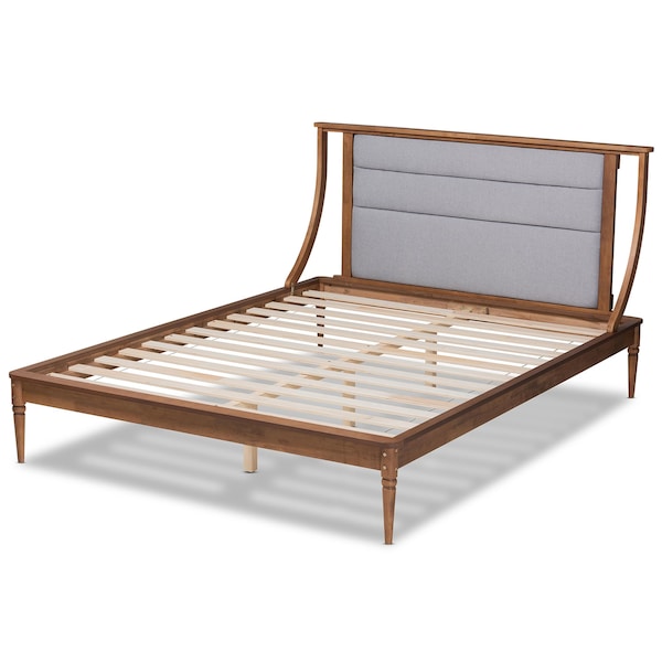 Baxton Studio Regis ModernLight Grey Fabric Upholstered and Walnut Brown Finished Wood Platform Bed-King - 192-11503-ZORO