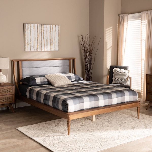 Baxton Studio Regis ModernLight Grey Fabric Upholstered and Walnut Brown Finished Wood Platform Bed-King - 192-11503-ZORO