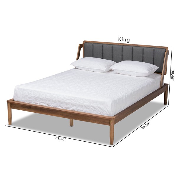 Baxton Studio Helsa Mid-Century Modern Dark Grey Fabric and Walnut Finished Full Size Platform Bed - 175-10908-ZORO