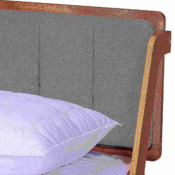 Baxton Studio Helsa Mid-Century Modern Dark Grey Fabric and Walnut Finished Full Size Platform Bed - 175-10908-ZORO
