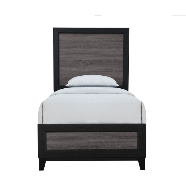 Global Furniture Usa Farmhouse Paper Lisbon Grey/Black Twin Bed, Dresser, Mirror And Nightstand - 4825