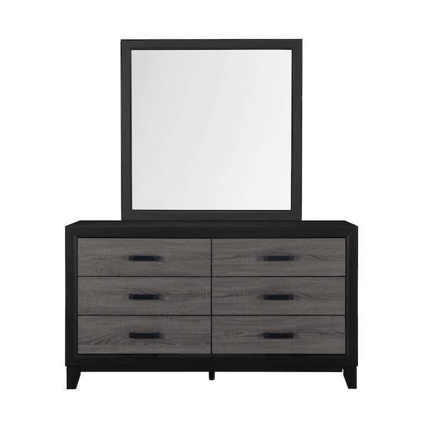 Global Furniture Usa Farmhouse Paper Lisbon Grey/Black Twin Bed, Dresser, Mirror And Nightstand - 4825