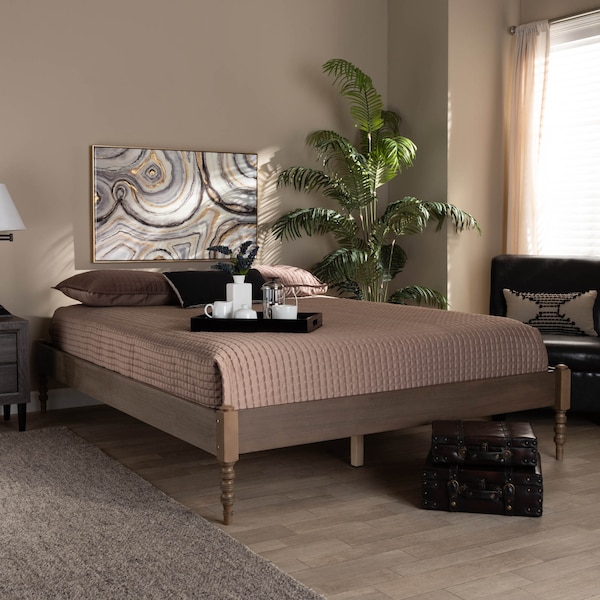Baxton Studio Cielle Weathered Grey Oak Finished Wood Queen Size Platform Bed Frame - 161-10191
