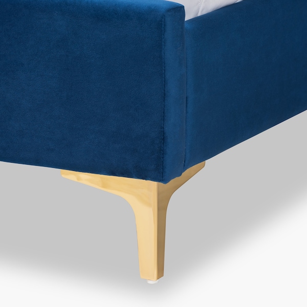 Baxton Studio Serrano Glam and Luxe Navy Blue Velvet Upholstered and Gold Metal Full Size Platform Bed - 215-10946-ZORO