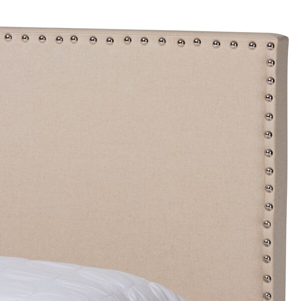 Baxton Studio Ramon Beige Linen Upholstered Full Size Panel Bed with Nailhead Trim - 163-10504