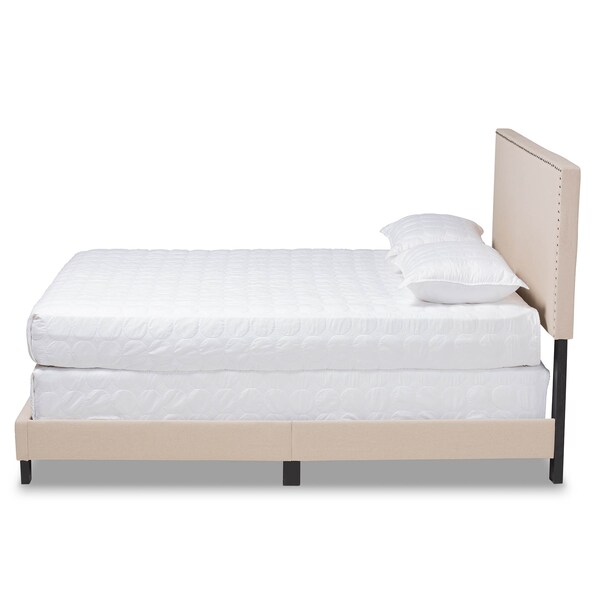 Baxton Studio Ramon Beige Linen Upholstered Full Size Panel Bed with Nailhead Trim - 163-10504