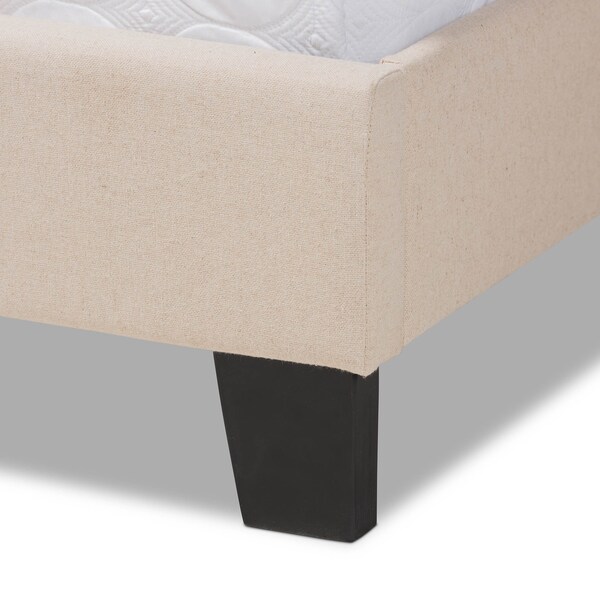 Baxton Studio Ramon Beige Linen Upholstered Full Size Panel Bed with Nailhead Trim - 163-10504