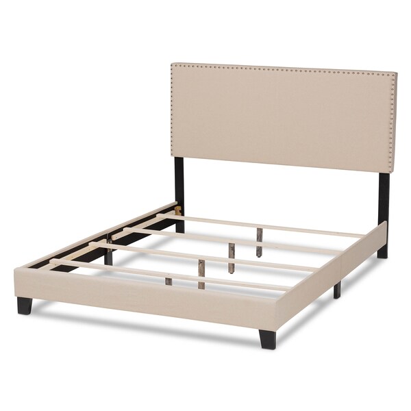 Baxton Studio Ramon Beige Linen Upholstered Full Size Panel Bed with Nailhead Trim - 163-10504