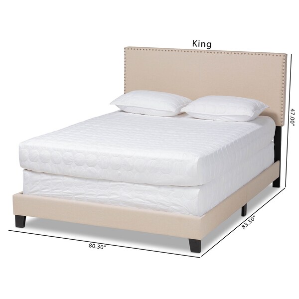Baxton Studio Ramon Beige Linen Upholstered Full Size Panel Bed with Nailhead Trim - 163-10504