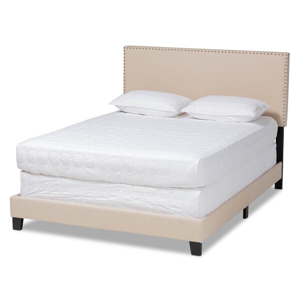 Baxton Studio Ramon Beige Linen Upholstered Full Size Panel Bed with Nailhead Trim - 163-10504