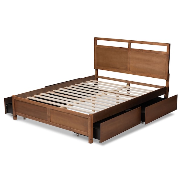 Baxton Studio Saffron ModernWalnut Brown Finished Wood King Size 4-Drawer Platform Storage Bed - 196-11506-11509-ZORO