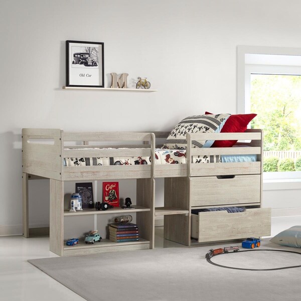 Donco Kids PD-2027TLLG Twin Low Loft Bed, Rustic Light Grey - PD_2027TLLG