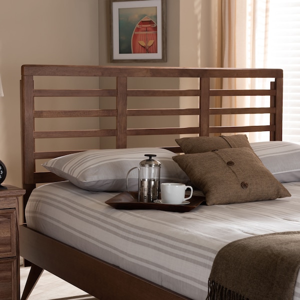 Baxton Studio Salome Mid-Century Walnut Finished Wood Full Size Open Slat Headboard - 156-9422