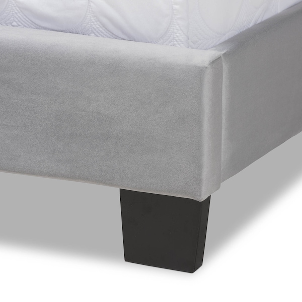 Baxton Studio Clare Grey Velvet King Size Panel Bed with Channel Tufted Headboard - 163-10503