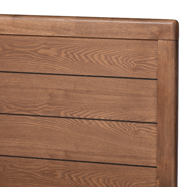 Baxton Studio Claudia Grey Upholstered and Walnut Wood Queen Size Platform Bed - 164-9417-9426