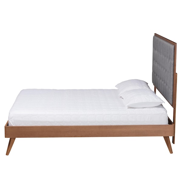 Baxton Studio Dericia Classic and Traditional Grey Fabric and Walnut Brown Finished Wood King Size Platform Bed - 237-12639-9409-ZORO
