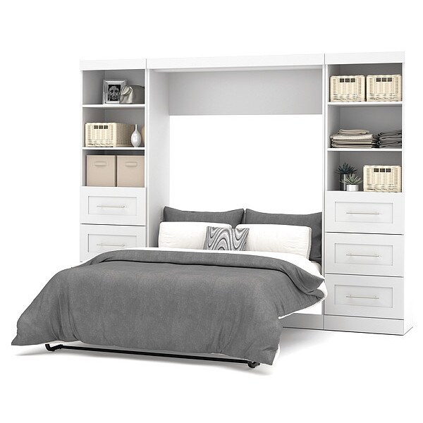 Bestar Bestar Pur Full Murphy Bed and 2 Shelving Units with Drawers (109W) in White - 26894-17