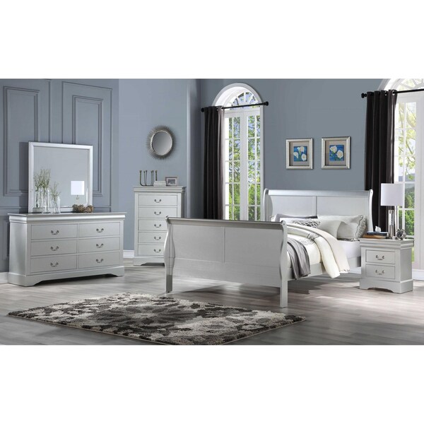 Homeroots 80 x 90 x 47 in. Platinum Wood Eastern King Bed - 347101