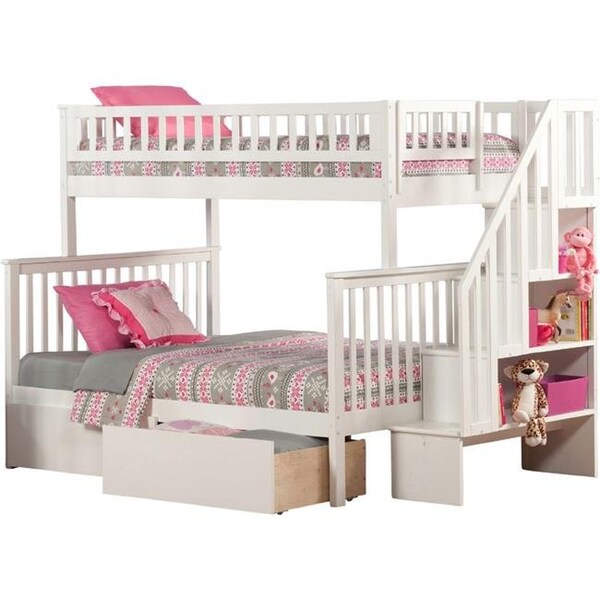 Atlantic Furniture Atlantic Furniture AB56742 Woodland Staircase Bunk Bed with Urban Bed Drawers; White - Twin & Full - AB56742
