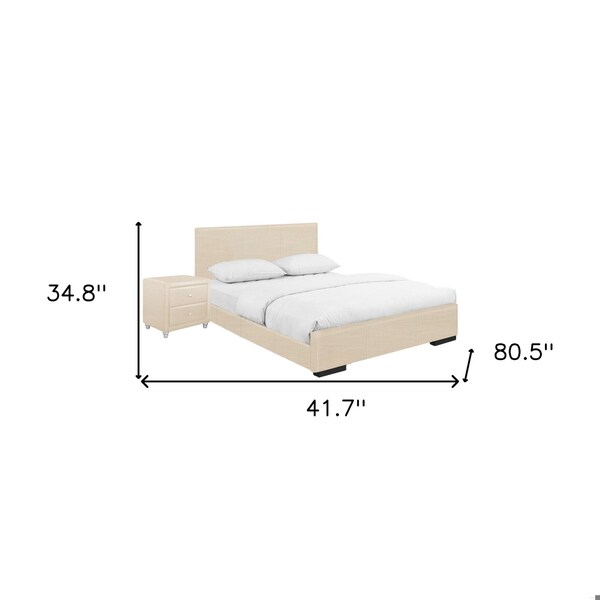 Homeroots 34.8 x 41.7 x 80.5 in. Beige Upholstered Twin Size Platform Bed with Nightstand - 397065
