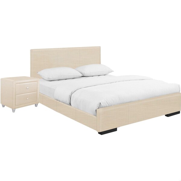 Homeroots 34.8 x 41.7 x 80.5 in. Beige Upholstered Twin Size Platform Bed with Nightstand - 397065