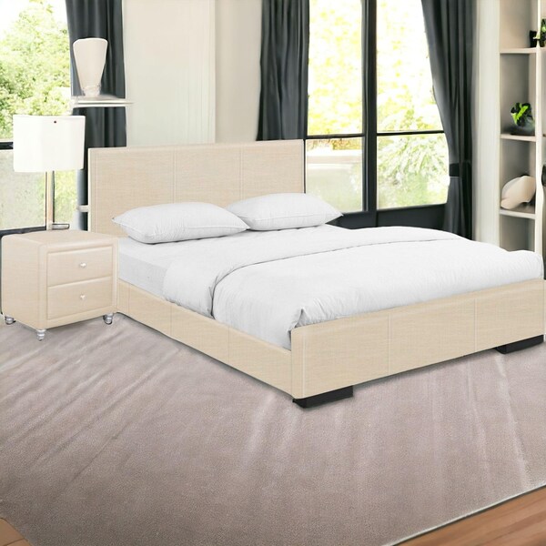 Homeroots 34.8 x 41.7 x 80.5 in. Beige Upholstered Twin Size Platform Bed with Nightstand - 397065
