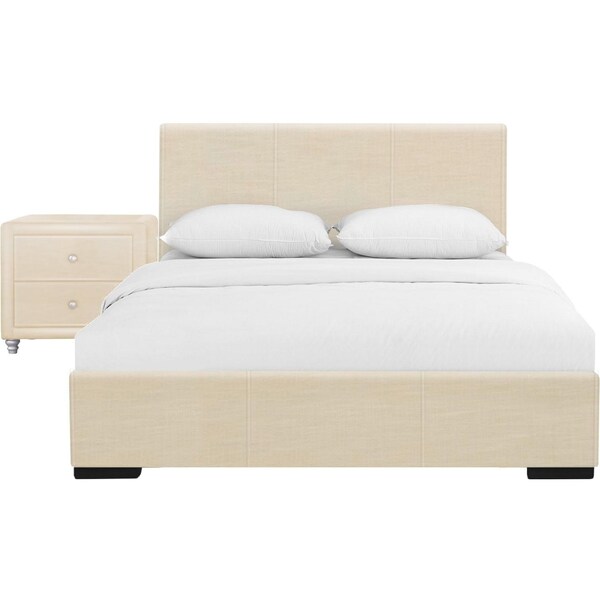 Homeroots 34.8 x 41.7 x 80.5 in. Beige Upholstered Twin Size Platform Bed with Nightstand - 397065