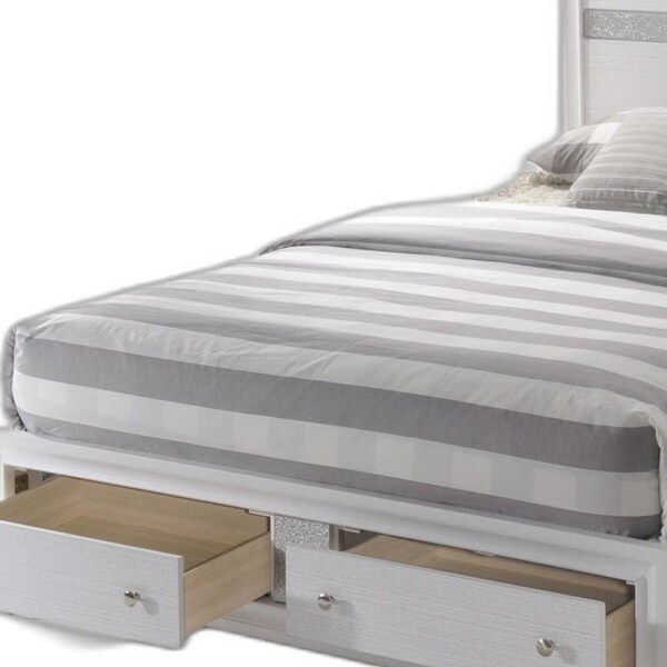 Homeroots Contemporary Bed with Storage Footboard, White & Grey - Queen Size - 376959