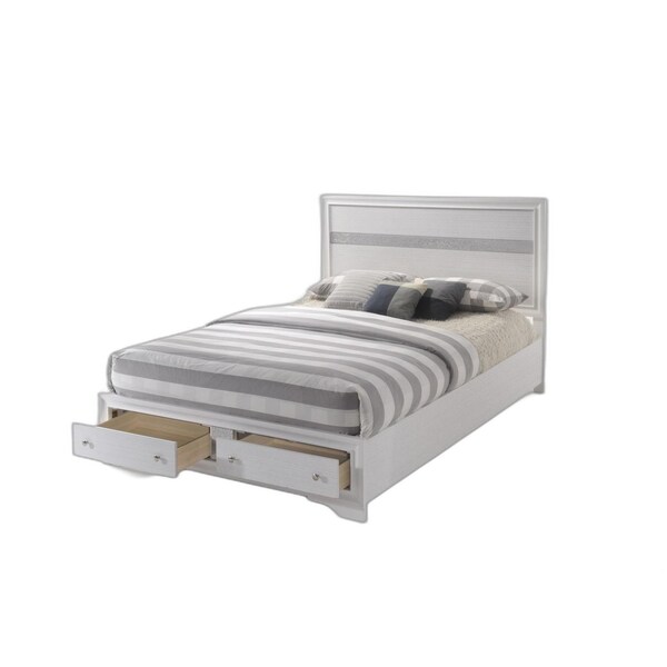 Homeroots Contemporary Bed with Storage Footboard, White & Grey - Queen Size - 376959