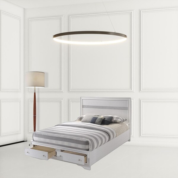 Homeroots Contemporary Bed with Storage Footboard, White & Grey - Queen Size - 376959