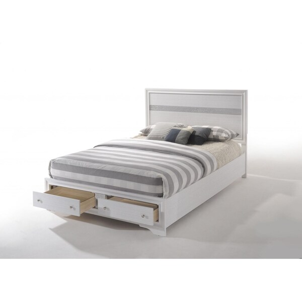 Homeroots Contemporary Bed with Storage Footboard, White & Grey - Queen Size - 376959