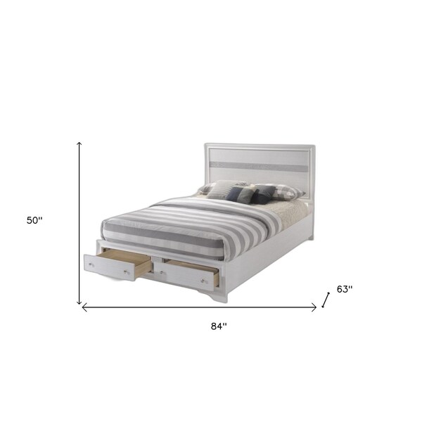 Homeroots Contemporary Bed with Storage Footboard, White & Grey - Queen Size - 376959