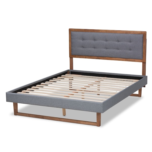 Baxton Studio Emele Grey Upholstered and Ash Walnut Wood Full Size Platform Bed - 164-9413-9431