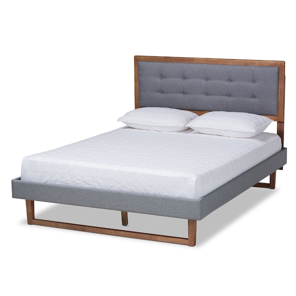 Baxton Studio Emele Grey Upholstered and Ash Walnut Wood Full Size Platform Bed - 164-9413-9431