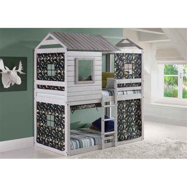 Donco Kids Donco Kids PD-1370TTLG-GC Deer Blind Twin Over Twin Size Bunk Loft Bed with Green Camo Tent; Light Grey - PD_1370TTLG_GC
