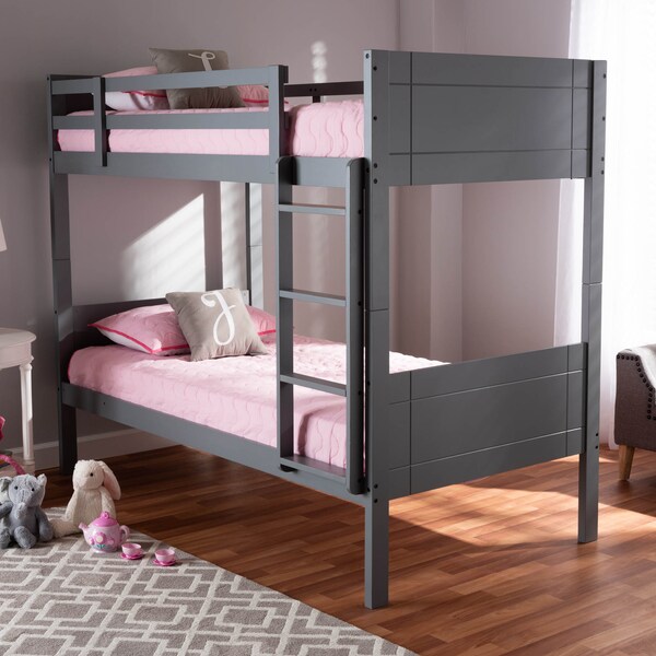 Baxton Studio Elsie Grey Finished Wood Twin Size Bunk Bed - 157-9635