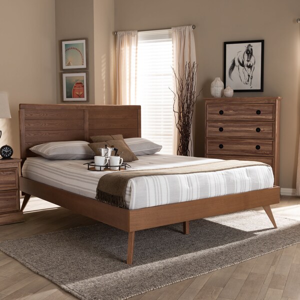 Baxton Studio Artemis Mid-Century Walnut Brown Finished Wood Full Size Platform Bed - 156-9407-9425