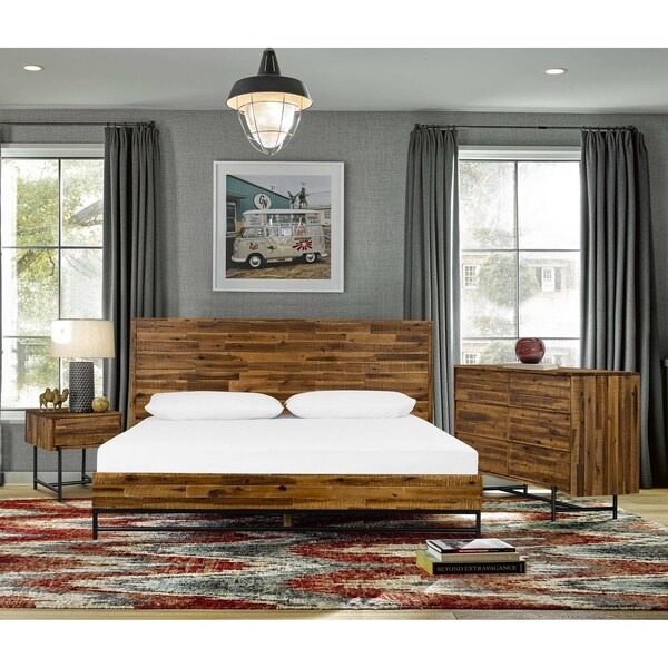 Armen Living Cusco 4 Piece Acacia King Bedroom Set with Dresser and Nightstands - SETCUBDKG4A