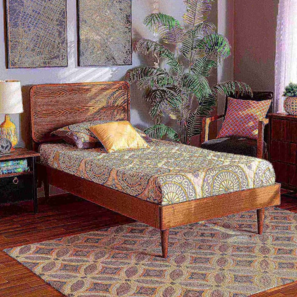 Baxton Studio Gisa Mid-Century Modern Transitional Walnut Brown Finished Wood Twin Size Platform Bed - 187-11163-11158-ZORO