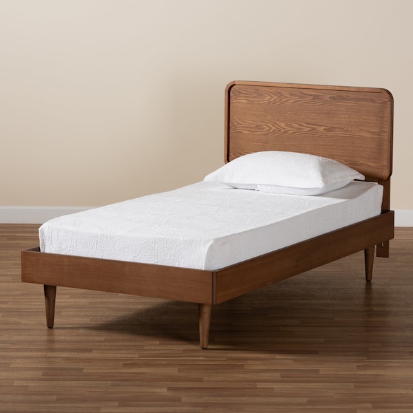 Baxton Studio Gisa Mid-Century Modern Transitional Walnut Brown Finished Wood Twin Size Platform Bed - 187-11163-11158-ZORO