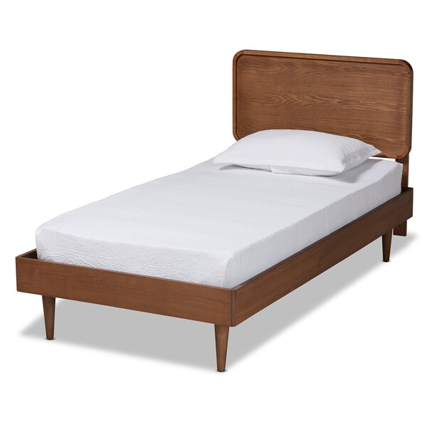 Baxton Studio Gisa Mid-Century Modern Transitional Walnut Brown Finished Wood Twin Size Platform Bed - 187-11163-11158-ZORO