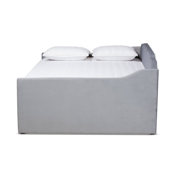 Baxton Studio Lennon Modern and Contemporary Grey Velvet Fabric Full Size Daybed with Trundle - 186-11470-ZORO